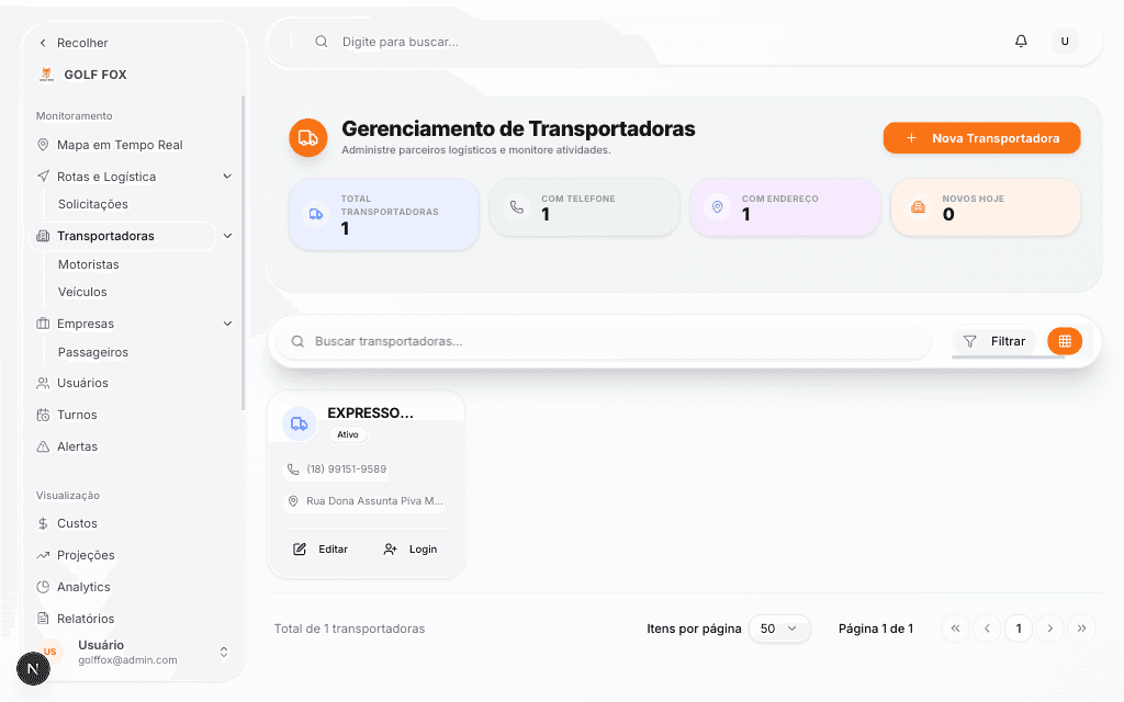 Portal de configuração e setup da plataforma