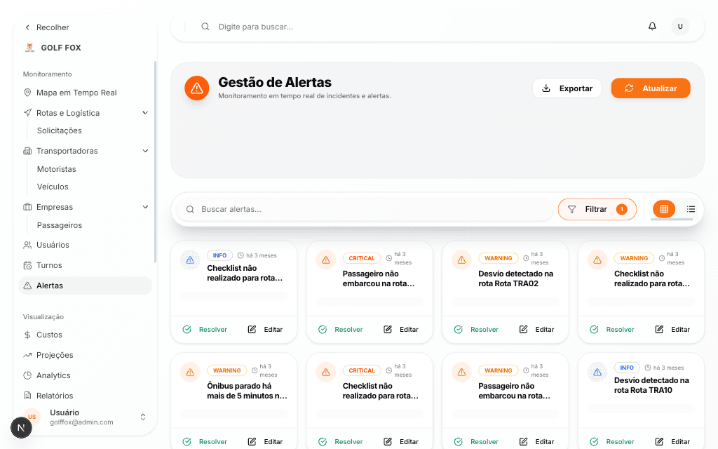 Sistema de alertas de atraso em tempo real