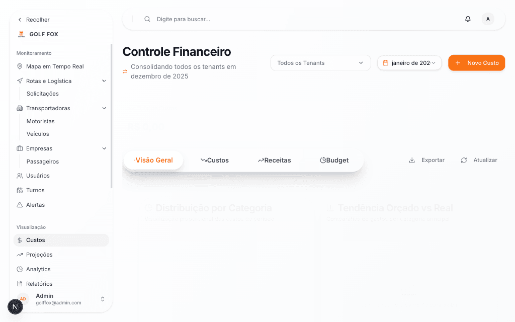 Interface de rateio de custos por centro de custo